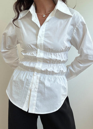 White Cinched Button Down Top - 