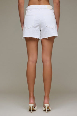 White High Rise Denim Shorts - 