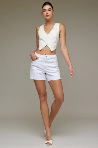 White High Rise Denim Shorts - 