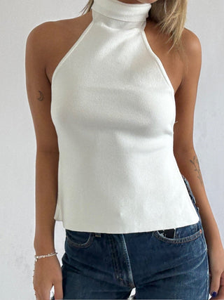 White Open Back Halter Neck Top - 