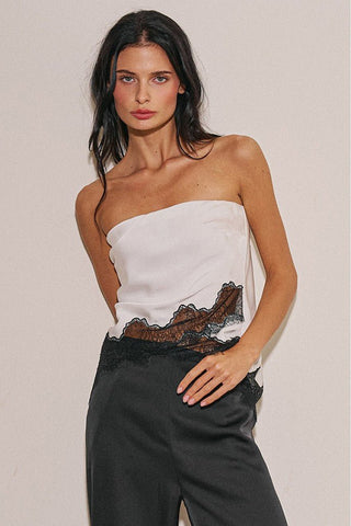 White Satin Lace Tube Top -