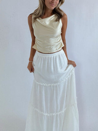 White Tiered Maxi Skirt - 