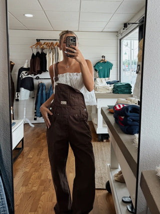 Wide Leg Overalls - Brown - 