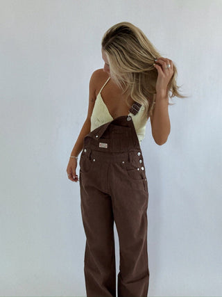 Wide Leg Overalls - Brown - 