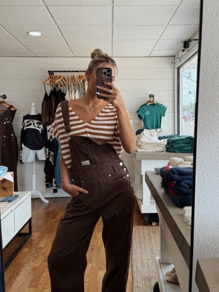 Wide Leg Overalls - Brown - 