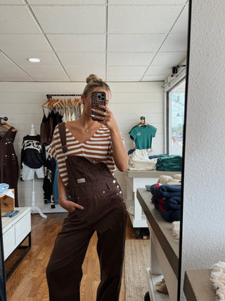 Wide Leg Overalls - Brown - 