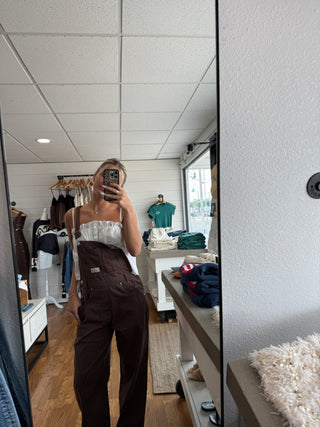 Wide Leg Overalls - Brown - 