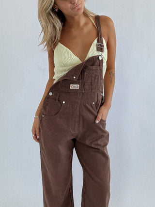 Wide Leg Overalls - Brown - 