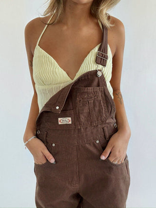 Wide Leg Overalls - Brown - 