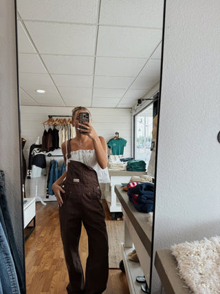 Wide Leg Overalls - Brown - 