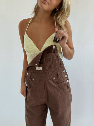 Wide Leg Overalls - Brown - 