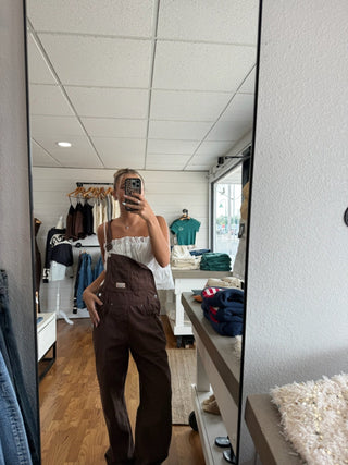 Wide Leg Overalls - Brown - 