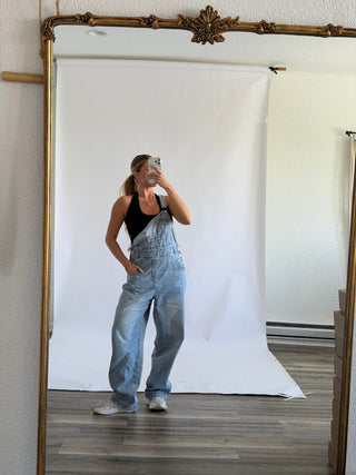 Wide Leg Overalls - Light Wash - Jumpsuits + Rompers