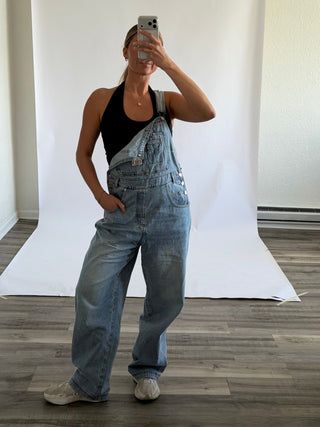 Wide Leg Overalls - Light Wash - Jumpsuits + Rompers