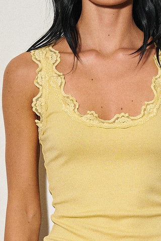 Yellow Lace Trim Tank Top -