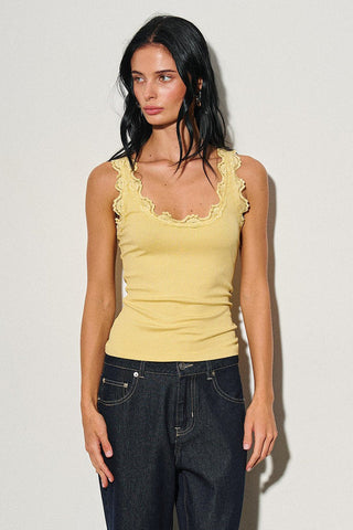 Yellow Lace Trim Tank Top -
