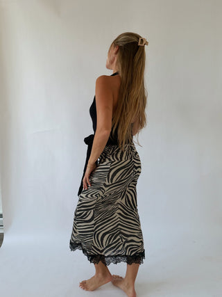 Zebra Print Midi Skirt - Black -