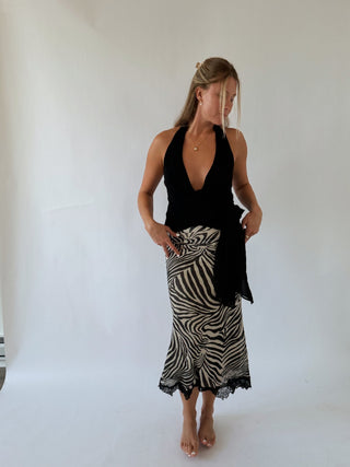 Zebra Print Midi Skirt - Black -