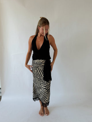 Zebra Print Midi Skirt - Black -