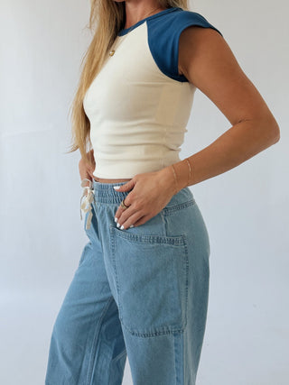Zonte Elastic Waistband Drawstring Jeans -