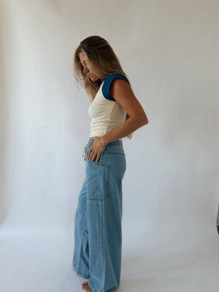 Zonte Elastic Waistband Drawstring Jeans -