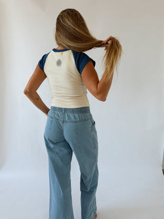 Zonte Elastic Waistband Drawstring Jeans -